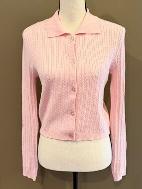 Freshman Women's Soft Pink Cropped L/S Cable Knit Sweater, Size M